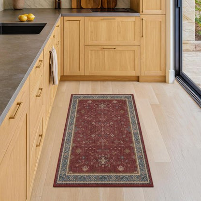 Hazo Haus Burgundy Washable Entry Rug - Non-Slip Low Pile, Stain & Fade Resistant | Modern Floral Design