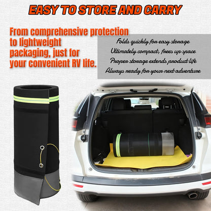 JeCgRrY RV Skirt for Travel Trailer, Panels Wind and Snow Proof, Camper skirting, All-Weather Protection Barrier with Easy Installation Kit Night Reflective Strip(2.6ft High,20m/65ft)