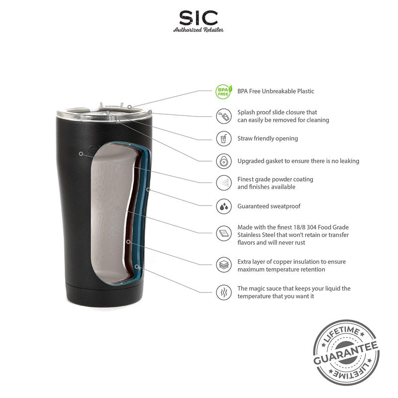 Seriously Ice Cold SIC 20 Oz. Double Wall Vacuum Insulated 18/8 Stainless Steel Travel Tumbler Mug | Powder Coated with Splash Proof BPA Free Lid | Coffee, Tea, Wine, and Cocktails (Hammered Gunmetal)