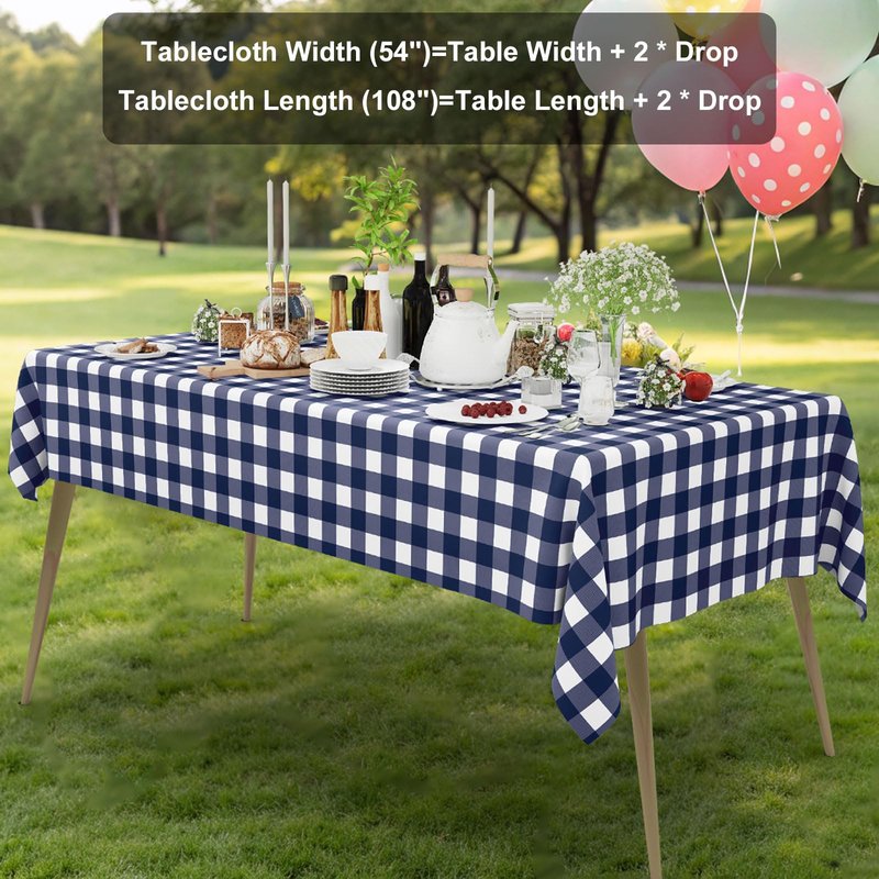 Smiry 10 Pack Navy Gingham Disposable Tablecloths - 54" x 108" Heavy Duty Plastic Table Cloth, Waterproof Buffalo Plaid Table Covers for Picnic, Banquets, Outdoor Parties