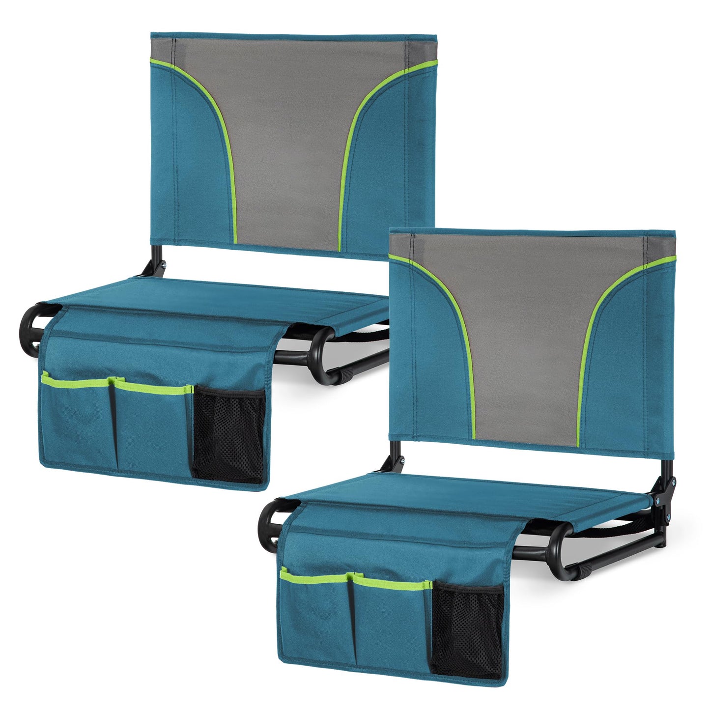 ALPHA CAMP Stadium Seats for Bleachers with Armrests - Thick Padded Bleacher Chairs with Back Support, Extra Wide Stadium Chair for Sports Events, Portable with Shoulder Straps & Pockets, Blue&Grey