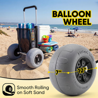 Sekey Beach Wagon with 12" Big Wheels for Sand, Heavy Duty Collapsible Beach Cart with Balloon Tires, Foldable Utility Sand Wagon for Outdoor Camping, Fishing & Groceries.Black