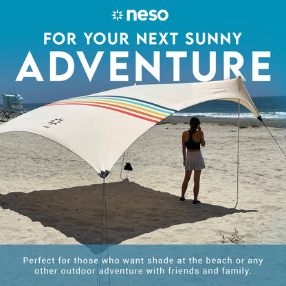 Neso Gigante Portable Beach Tent Sun Shelter - Lightweight Beach Shade Canopy - Easy Setup for Family Outings - Patented Reinforced Corners - UPF 50+ Sun Protection - 8ft Tall, 11 x 11ft - Rainbow