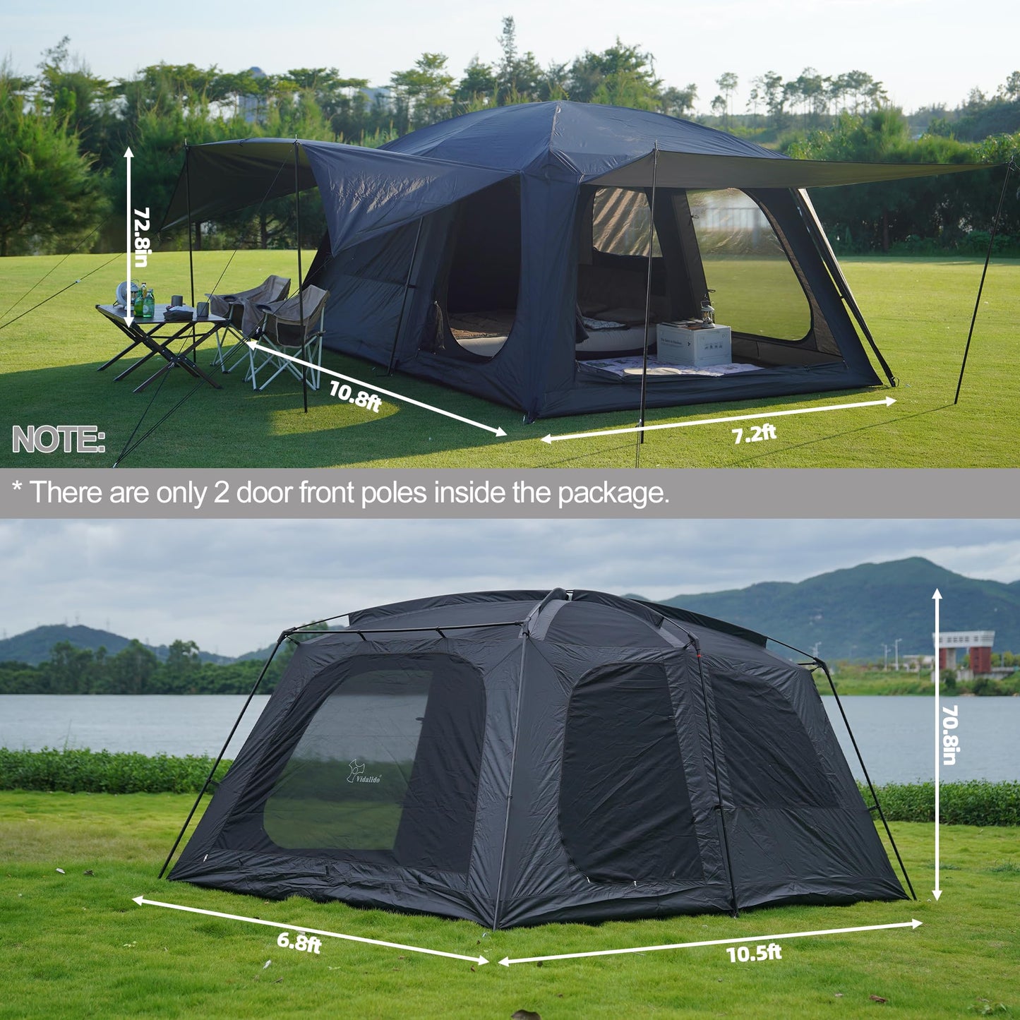 Vidalido 4-6 Person Camping Tent with 3 Door 2 Room Large Family Cabin Tents, Double Layer Waterproof Portable Glamping Tent, Big Tents for Outdoor Camping Hiking and Backpacking