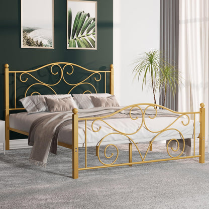 VECELO Full Size Bed Frame with Headboard and Footboard, Heavy Duty Metal Slat Support, Platform Mattress Foundation, No Box Spring Needed, Easy Assembly, Gold