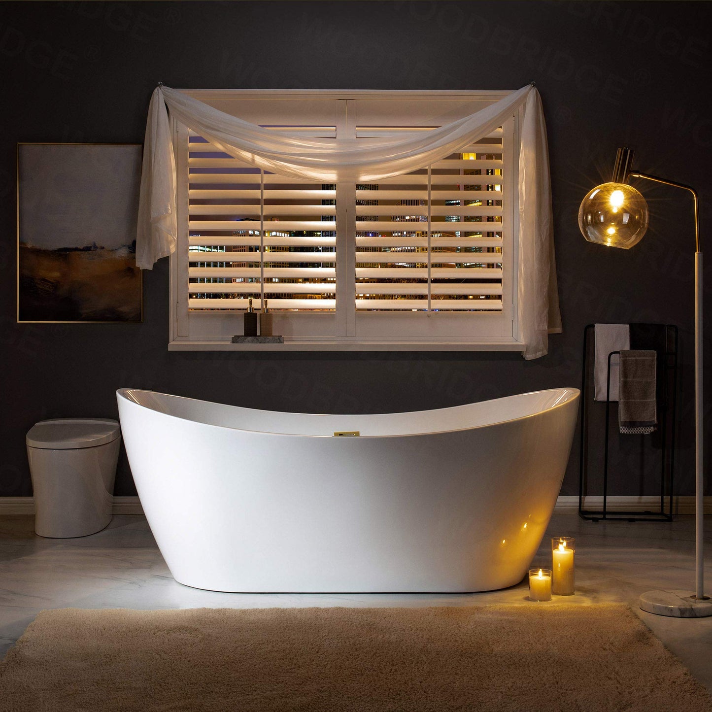 WOODBRIDGE 71"Freestanding White Acylic Soaking Bathtub with Brushed Gold Drain and Overflow,BTA1517 -BG-Drain &O