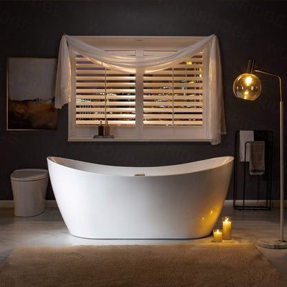 WOODBRIDGE 71"Freestanding White Acylic Soaking Bathtub with Brushed Gold Drain and Overflow,BTA1517 -BG-Drain &O