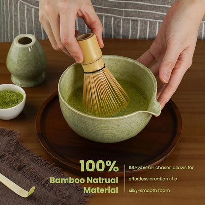 Skiennix Matcha Whisk Set - Complete 5-Piece Kit with Ceramic Bowl, Bamboo Chasen & Sifter for Matcha Lovers