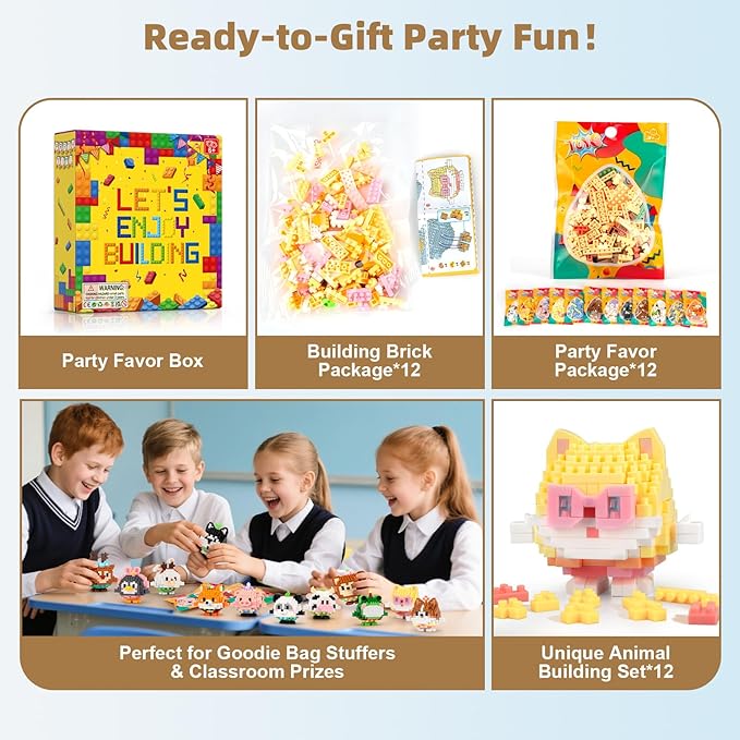 Micro Building Blocks Sets Easter 12 Pack Mini Animal Figures 2931 PCS Party Favors Goodie Bag Stuffers Gift Christmas Birthday Ages 14+