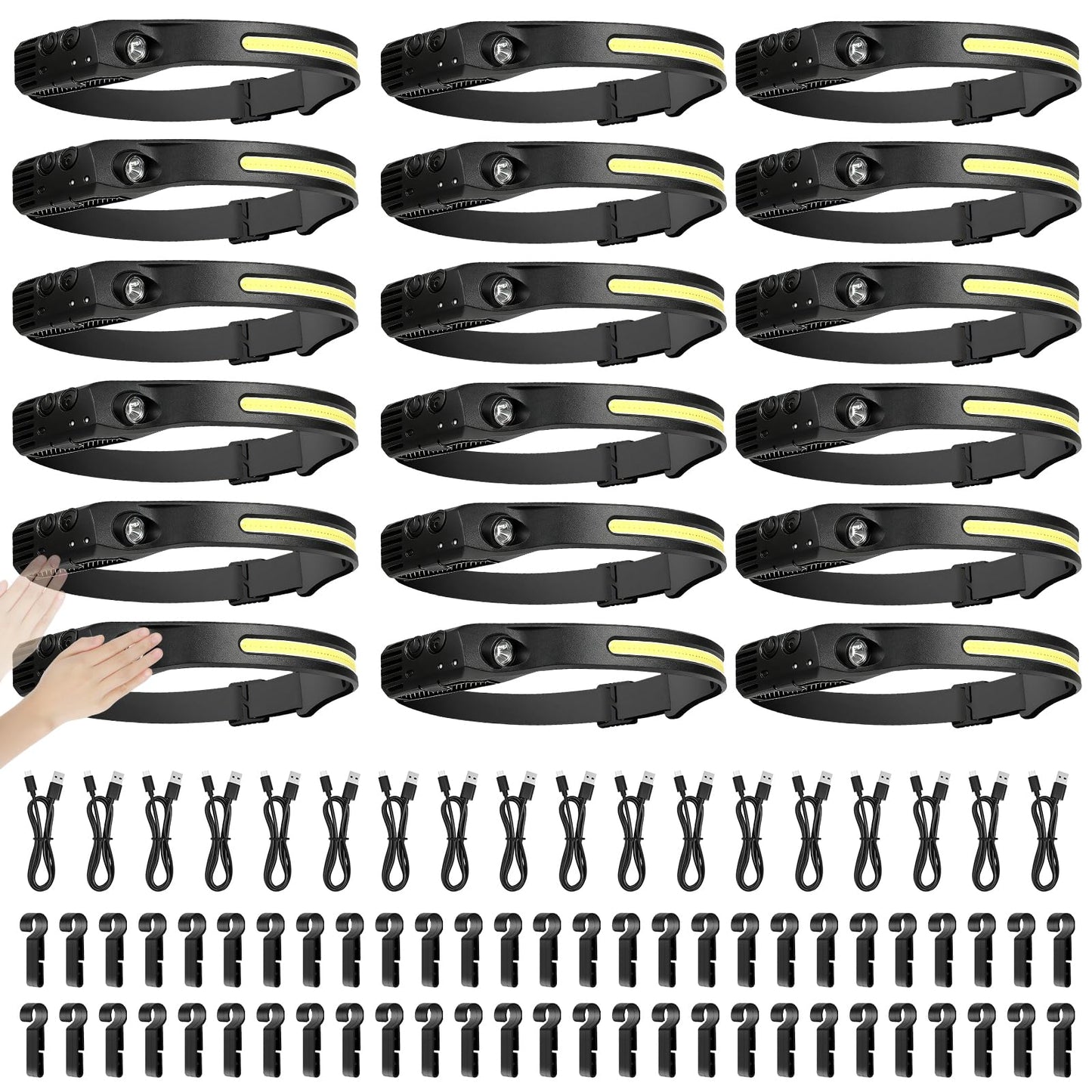 NYVEER Rechargeable Motion Sensor Headlamp 230° Wide Beam, 18-Pack Fast Charge Waterproof Hard Hat Work Light Mining Headlamp Industrial Safety Camping Head Lamp for Adults