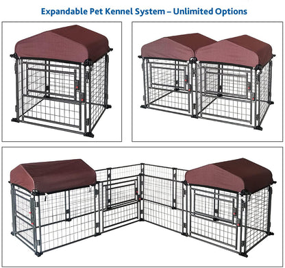 Trixie Deluxe Portable Dog Kennel S: 30 × 30 × 36 in – Foldable Heavy-Duty Steel Dog Enclosure with Weather-Protective Sunshade Cover – Expandable & Lockable Outdoor Dog Kennel – 1 x Kennel Set