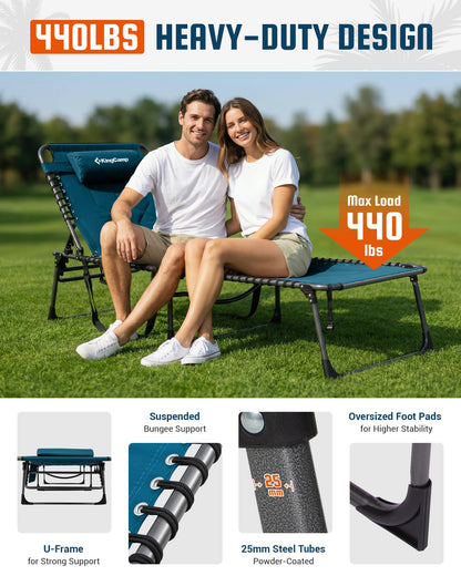 KingCamp Oversized Tanning Chair, Extra-Wide Padded Folding Chase Lounge Chairs Portable Adjustable 5-Position 440lbs Heavy Duty Lounger with Double-Layer Oxford for Outdoor Beach Patio Sun Pool Blue