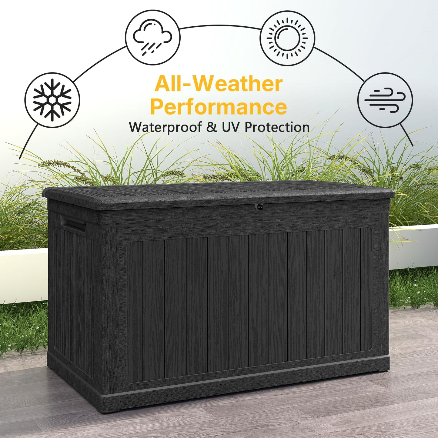 Skepphlay 230 Gallon Deck Box Extra Large, Outdoor Storage Box Lockable, Patio Storage Box Waterproof and UV Resistant, 1000lbs Load Capacity for Garden, Patio, Pool (Black)