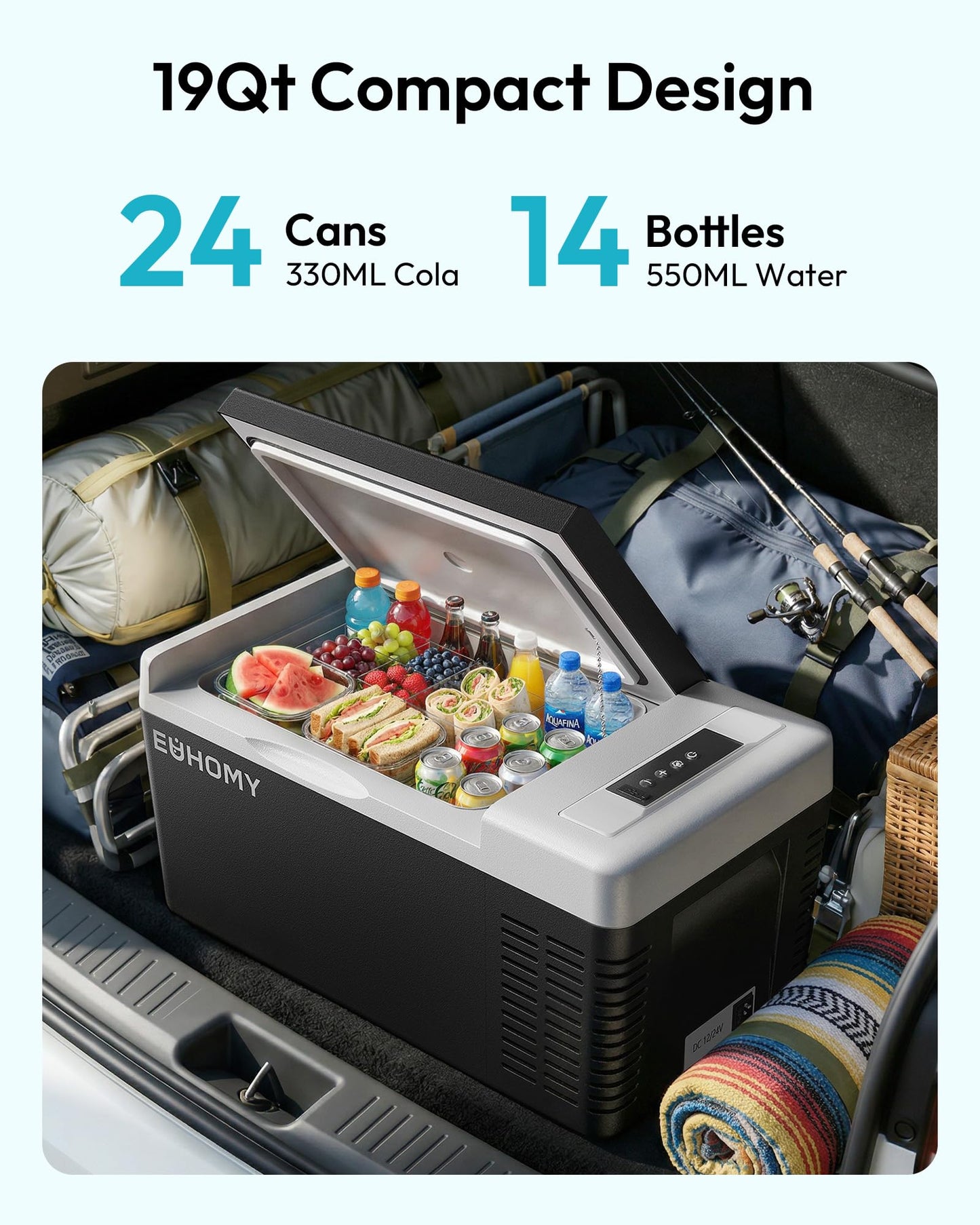 EUHOMY 12 Volt Refrigerator, 19QT(18L) Compressor Electric Cooler APP Control, Car Fridge -4℉~68℉, Portable Refrigerator 12/24V DC 100-240V AC, Portable Freezer for Camping, Travel, Boat