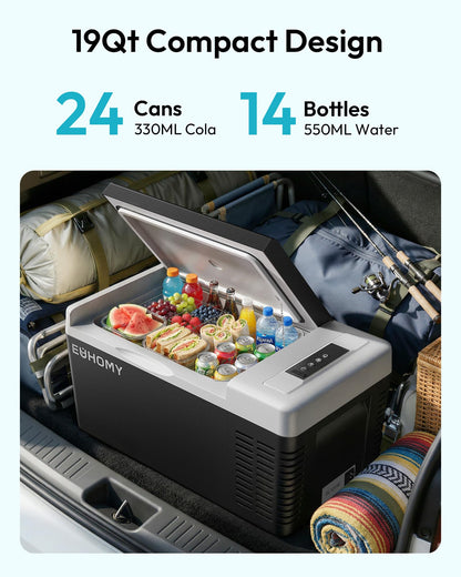 EUHOMY 12 Volt Refrigerator, 19QT(18L) Compressor Electric Cooler APP Control, Car Fridge -4℉~68℉, Portable Refrigerator 12/24V DC 100-240V AC, Portable Freezer for Camping, Travel, Boat