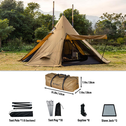 POMOLY Tipi Tent Camping Hot Tents, Bromance 70 Pyramid with 3 Stove Jacks for 2-4 Person Hiking Hunting (Without Inner Tent)