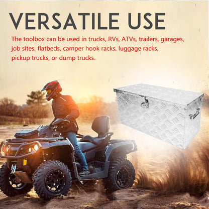 Edicapo 24 Inch Tool Box Flatbox Truck Bed Toolbox,RV Storage Organizer,Truck Tools Chest Box With Side Handle & Lock KeysCompatible with Trailer Pickup,Silver Aluminum 5 Bar Tread(24.2"x10.4"x11.8")