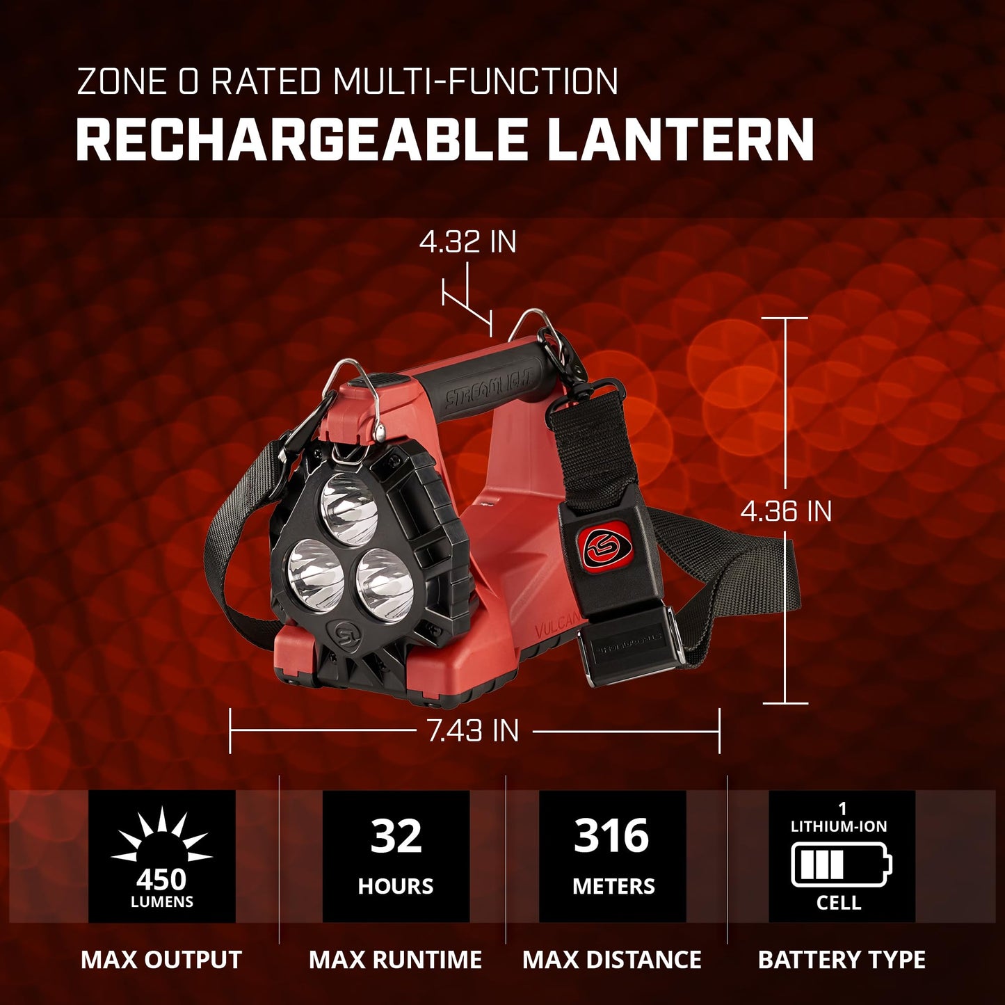 Streamlight 44330 Vulcan 180 HAZ-LO Class I DIV.1 450-Lumen Rechargeable Lantern/Portable Scene Light with Quick Release Shoulder Strap, Orange