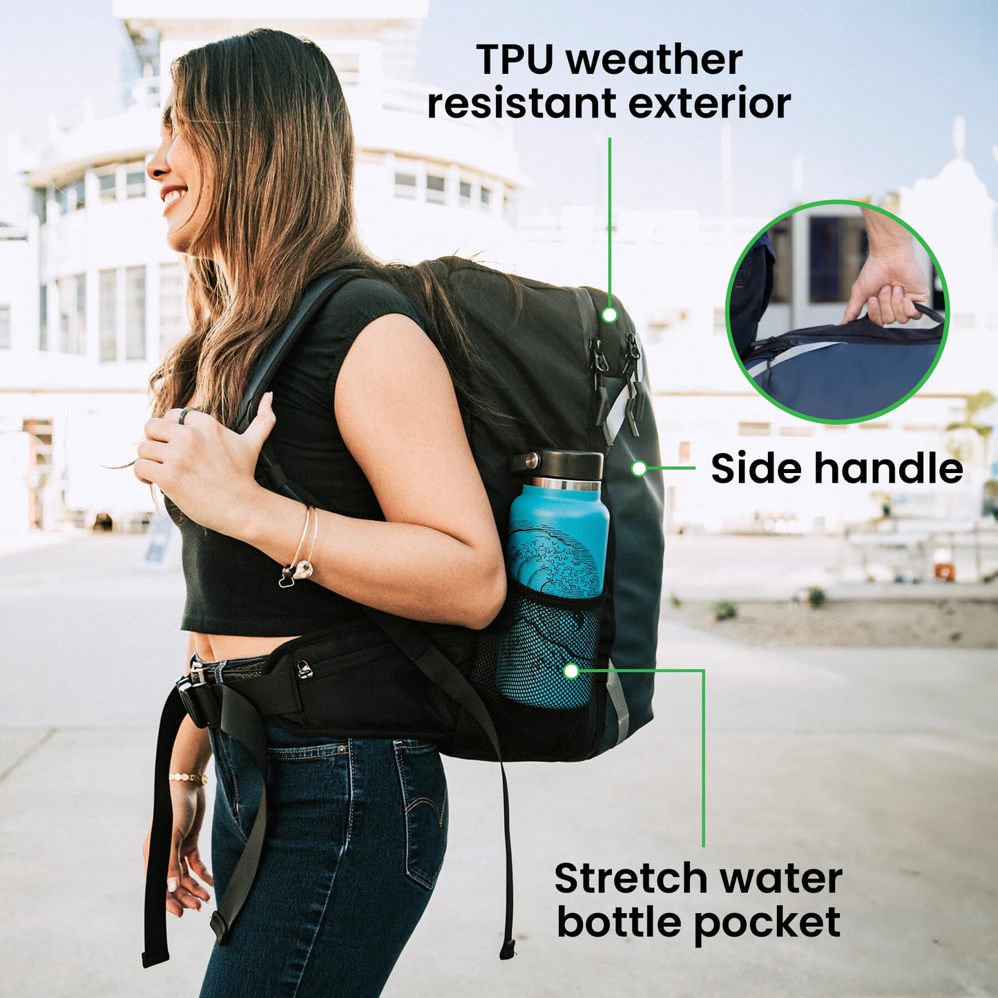 COR Surf Carry On Travel Backpack Bundle | Island Hopper Travel Backpack with Toiletry Bag and Compression Packing Cube Set (40L, Black)