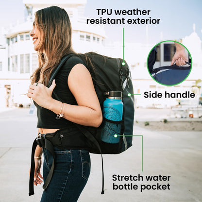 COR Surf Carry On Travel Backpack Bundle | Island Hopper Travel Backpack with Toiletry Bag and Compression Packing Cube Set (40L, Black)