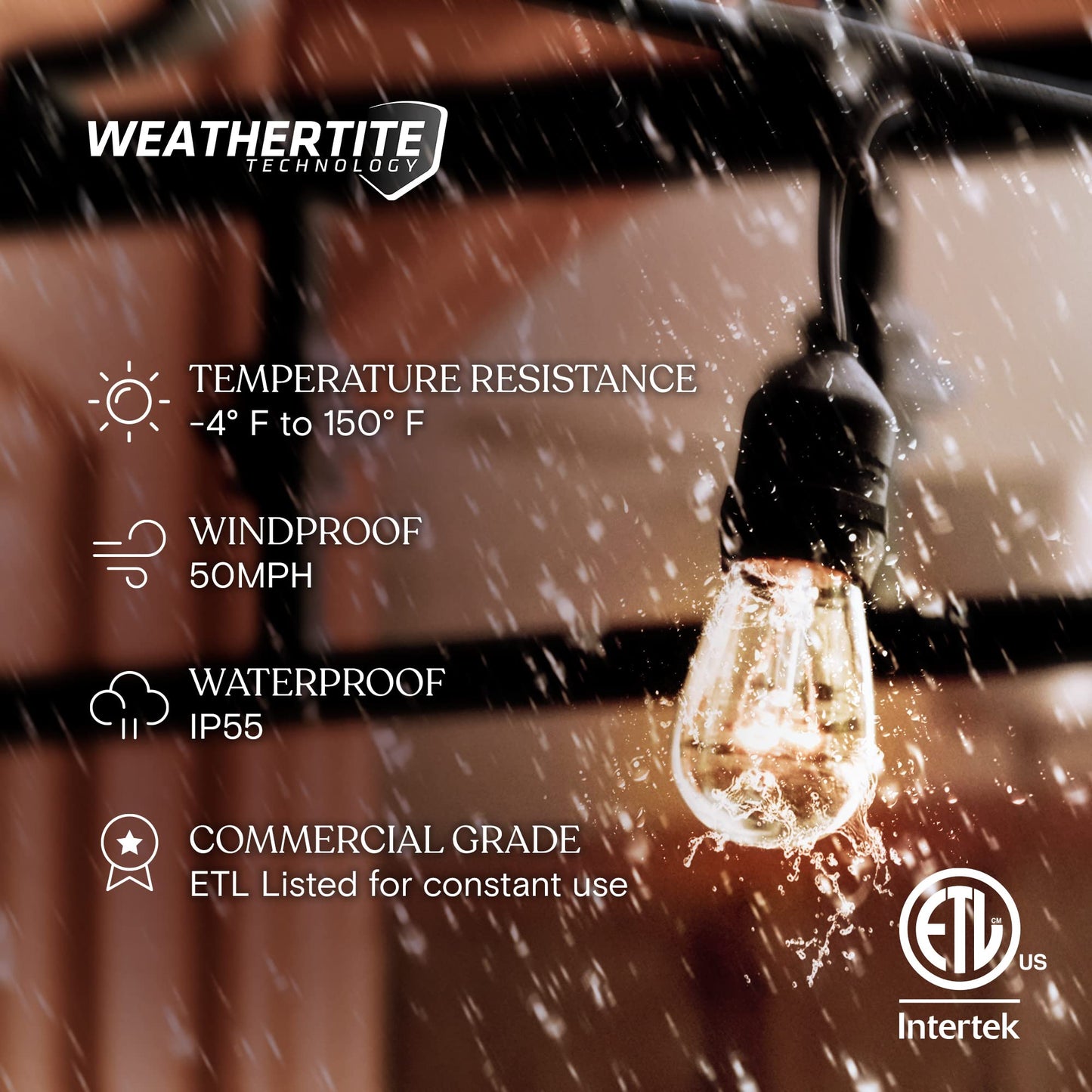 Brightech Bundle Ambience Pro Incandescent Outdoor String Lights - Commercial Grade Waterproof Patio Lights with 24Ft + 4-Pack 10FT String Light Poles
