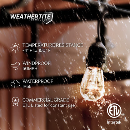 Brightech Bundle Ambience Pro Incandescent Outdoor String Lights - Commercial Grade Waterproof Patio Lights with 24Ft + 4-Pack 10FT String Light Poles