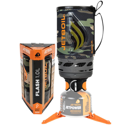 Jetboil Flash 1.0L Portable Fast Boil Stove for Camping and Backpacking with 1-Step Auto Ignition, Propane/Isobutane Burner with Cooking Cup, Dark Camo