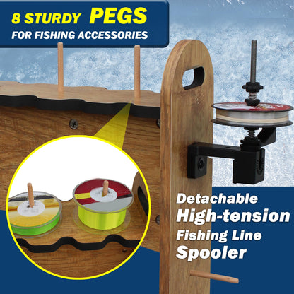 Rush Creek Creations 16-Rod Rolling Fishing Rod Rack with Line Spooler – Tackle Storage, Tool Holder, Lure & Line Organizer, Accessory Pegs – Portable Gear Station for Anglers
