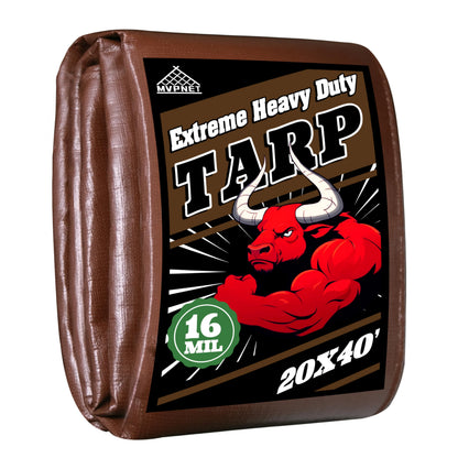 Tarp 20x40ft Heavy Duty Waterproof 16 Mil Tarps,UV-Resistant,Tear-Proof,Black&Brown Multipurpose Tarps,for Outdoor Pool,Camping,Tent,Roof,Garden,Etc -by MVPNET