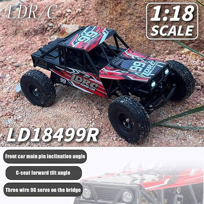 LDRC 18499 Waterproof Rc Climbing Car 1:18 Full Proportion Rc Offroad 4x4 Rc Underwater Crawler Pipe Rack Climbing Vehicle Cars Model RTR (Red)