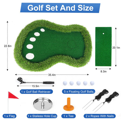 Sagsewful Floating Golf Green for Pool, Floating Chipping Green Mat with Ball Retriever for Pool/Lake, No Drifting Floating Golf Putting Turf Game Set for Golfers