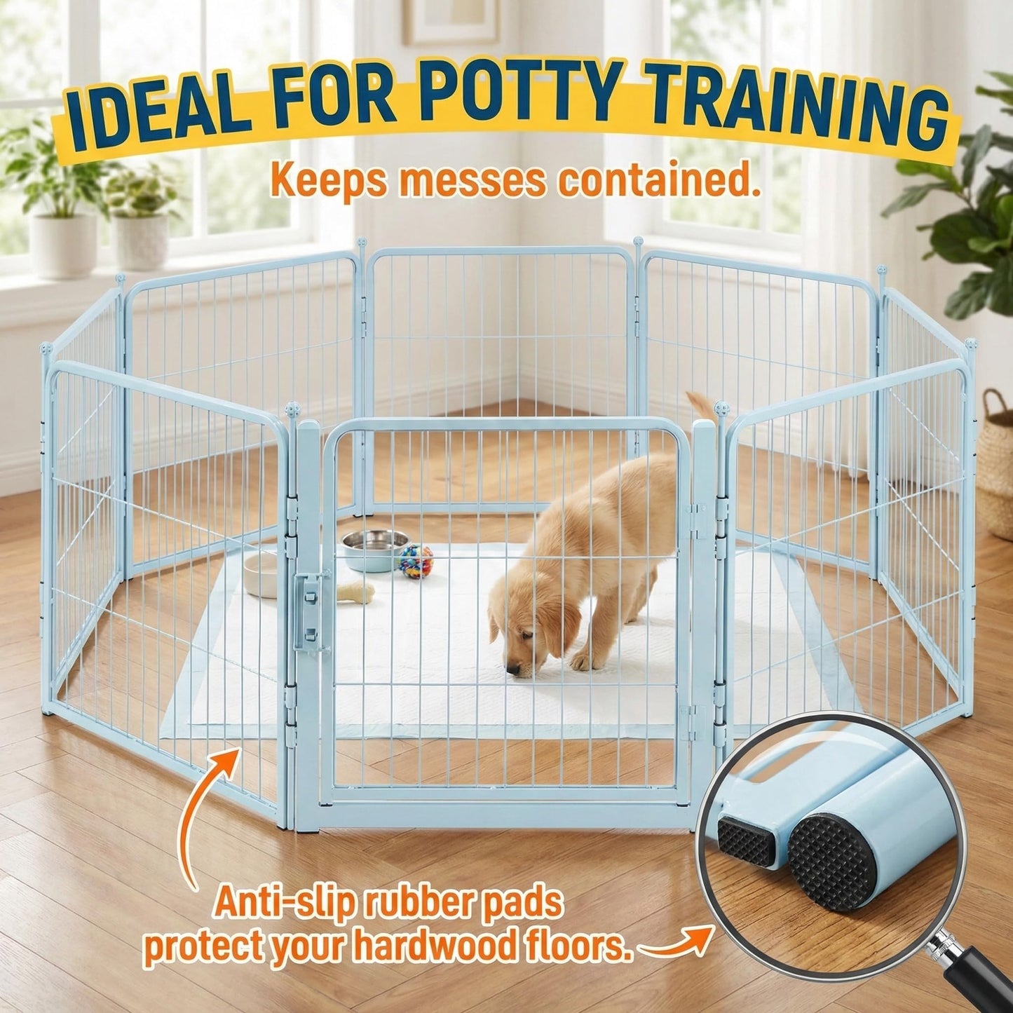 Blue Dog Playpen for Small/Medium Dogs - 32 inch 8 Panels Heavy Duty Metal Puppy Fence Outdoor Indoor with Door, Anti-Rust Foldable Puppy Pen Pet Enclosure, Portable Exercise Kennel for Camping, Yard