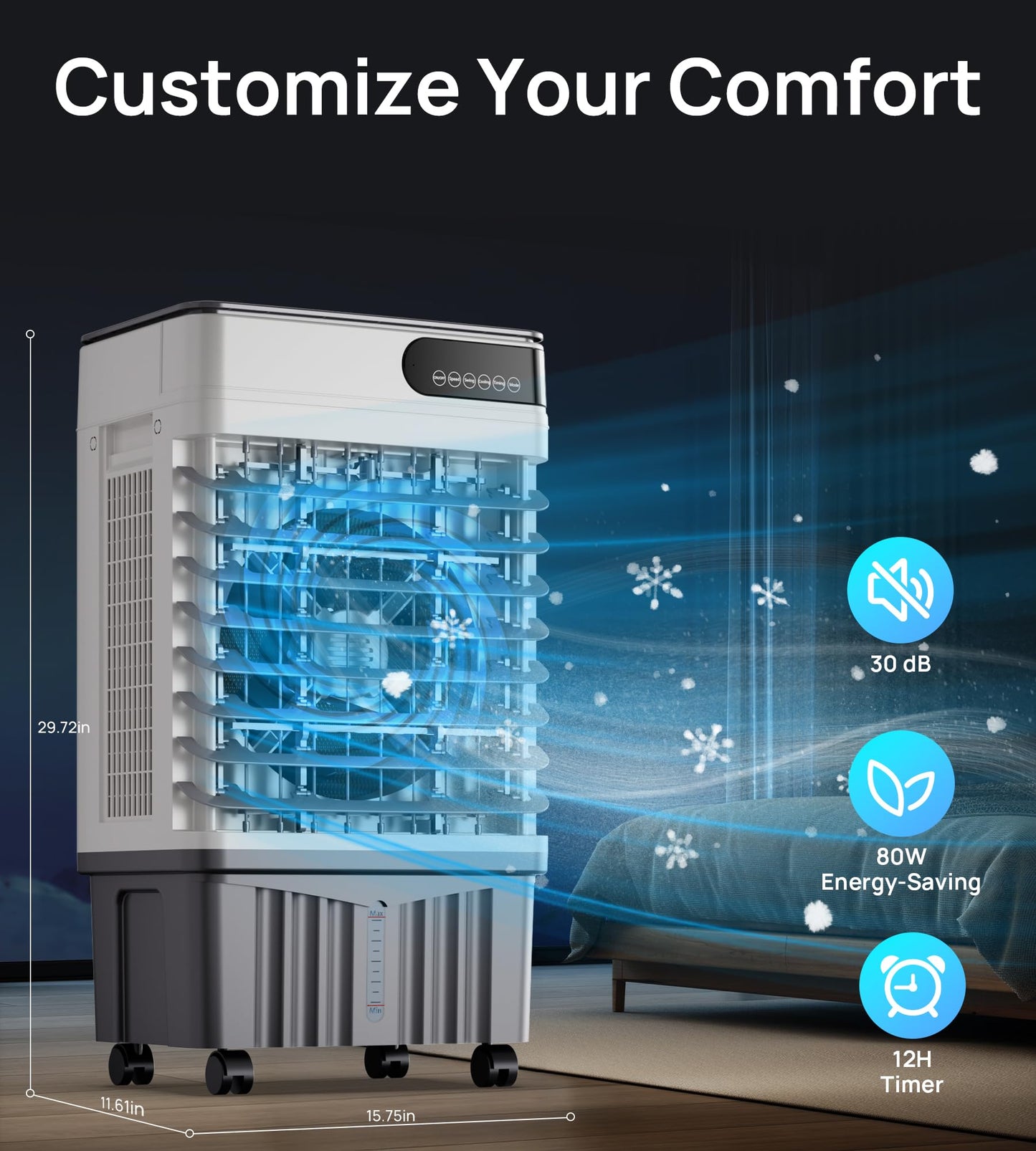 AKIRES 1800CFM Swamp Cooler,Evaporative Air Cooler with 5.3-Gal Water Tank,4 Ice Packs,Evaporative Cooler for Outdoor Patio Garage Commercial Industrial Use (29IN)