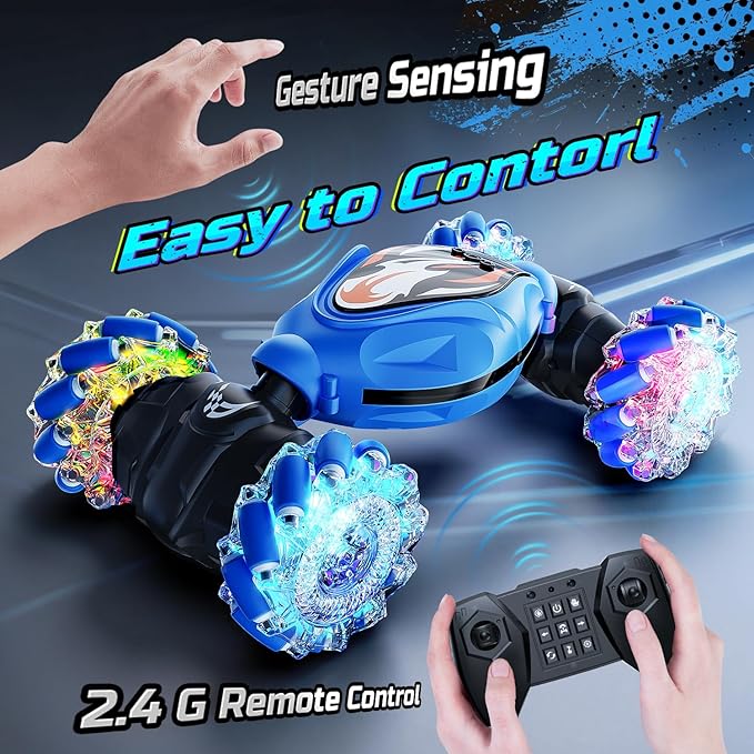 Holyton Gesture &amp Remote Control RC Stunt Car with Magic Color-Changing Body Cool Lights &amp Music 4WD All-Terrain Vehicle Photochromic Coating Gift for Boys Girls Age 6-7-8-9-10-11-12