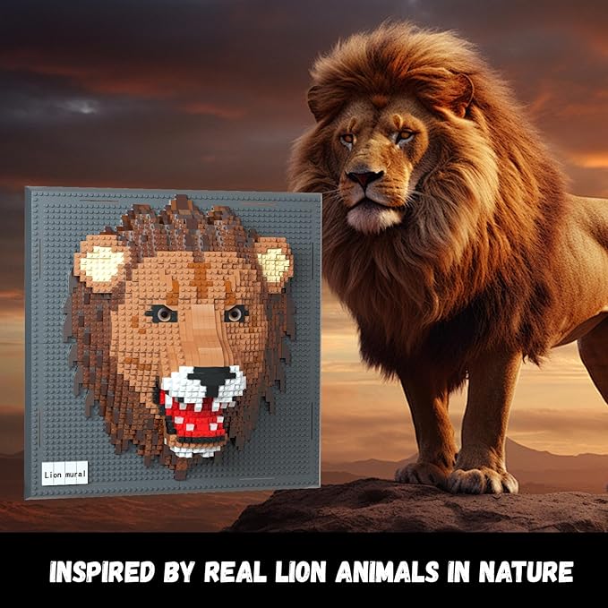 Lion Animal 3D Wall Art Micro Mini Building Blocks Set for Adults Unique Home Wall Decor or Table Display No Compatible with Lego Ideal Birthday Christmas Toy Gift for Teens (2005 PCS)