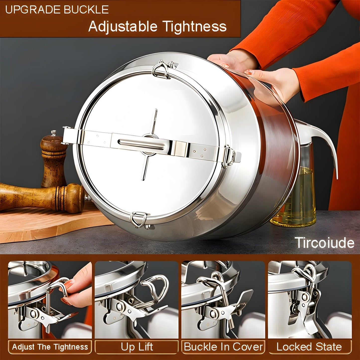 Tircoiude Airtight Stainless Steel Storage Canister 3.9 Gal 304 Food Grade Metal Storage Container with Seal Clamp, Stainless Steel Milk Can for Dry Food, Flour, Cooking Oil & Home Brewing Wine 15L
