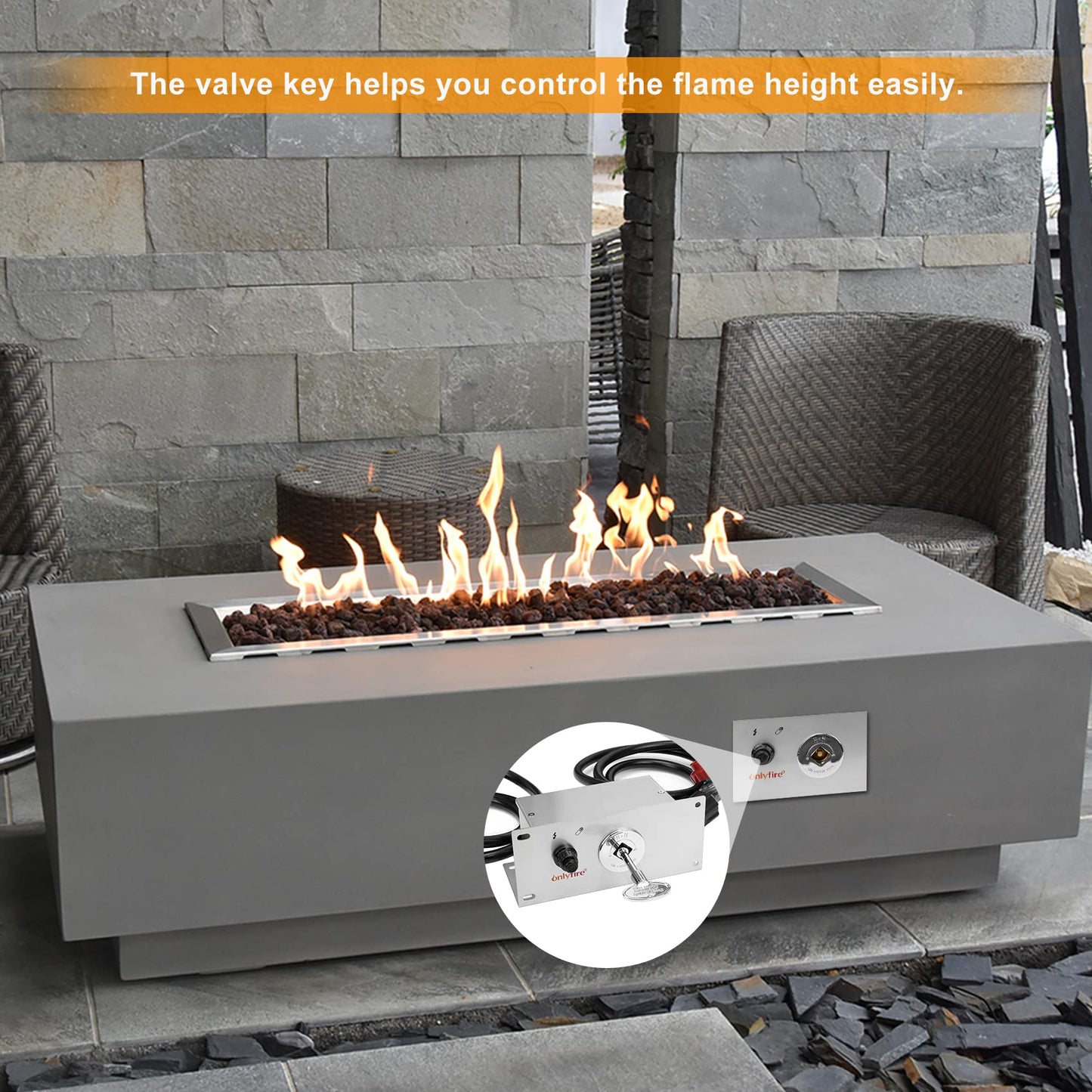 onlyfire All-in-One Propane Gas Fire Pit Ignition System Kit (Includes Electronic Igniter, Key Valve, Air Mixer Valve, LP Regulator with 5Ft Hose, PVC Hose)