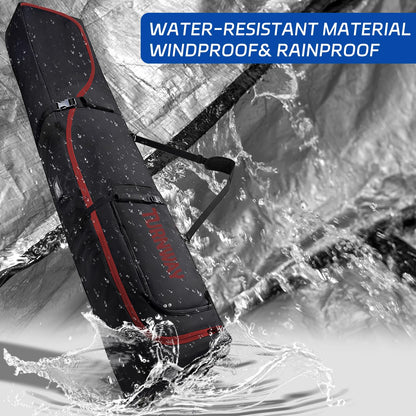TurnWay Padded Ski Bag with Wheels for Air Travel, Double Rolling Snowboard Bag Heavy Duty Waterproof for Storage & Transportation of Snowboard/Ski Gear (Black-Red)