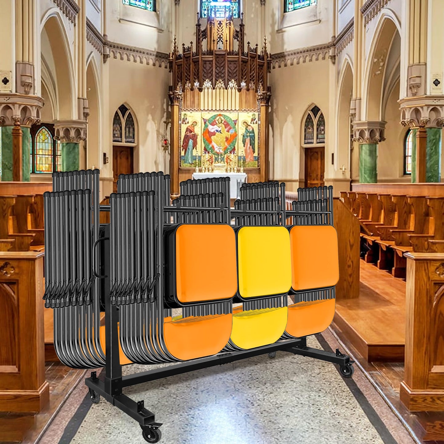 koretech Folding Chair Rack for 48 Chairs or 12 Tables, Folding Chair Cart with Wheels Heavy Duty, Chair Storage Dolly for Transport Organize Chairs