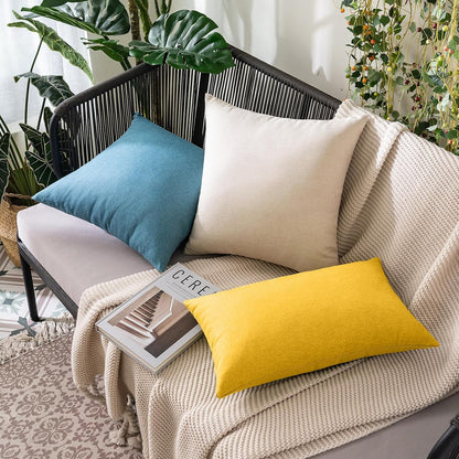MIULEE Decorative Outdoor Throw Pillow Covers - Waterproof Faux Linen Cushion Cases | 16x16 Inch Mustard Yellow (Pack of 2)