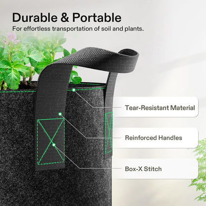 VIVOSUN 25 Gallon Plant Grow Bags - Heavy Duty Nonwoven Fabric Pots with Handles | 5-Pack