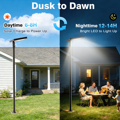 Mowizip 100" Solar Lamp Post Lights with Pole & Remote, Outdoor IP65 Waterproof 420 LEDs Solar Street Lights, Black Metal Flood Solar Motion Pathway Lights for Yard, Garden, Patio, Lawn, Garage