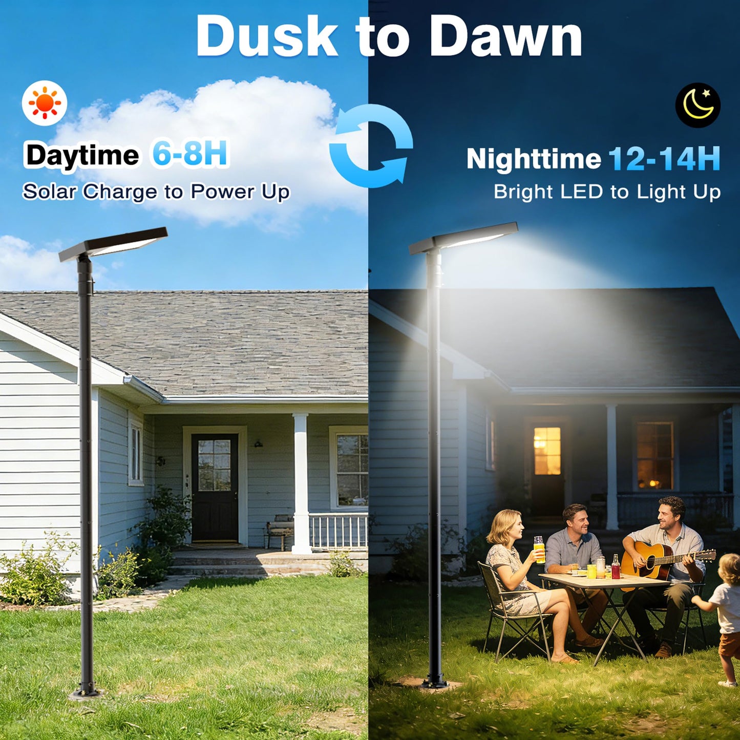 Mowizip 100" Solar Lamp Post Lights with Pole & Remote, Outdoor IP65 Waterproof 420 LEDs Solar Street Lights, Black Metal Flood Solar Motion Pathway Lights for Yard, Garden, Patio, Lawn, Garage