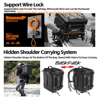 Rhinowalk Motorcycle Tail Bag 36L Hard Shell Top Case Waterproof Rear Pack with Expandable Capacity and MOLLE System (MFT2305)