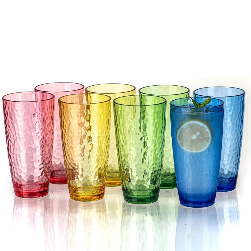 MIYOPESI 26oz Colorful Acrylic Glasses Drinkware (Set of 8), Hammered Design Shatter-Proof Plastic Cups, Reusable Plastic Drinking Tumblers, Stackable, BPA-Free, Dishwasher-Safe…