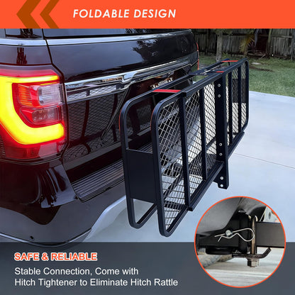 Hitch Mount Cargo Carrier Basket 60"*25"*6"+Waterproof Bag 25 Cubic Feet(60"*24"*31"),and Cargo Net with Attachment Hooks,Ratchet Straps,Hitch Stabilizer.500 Lbs Capacity,Foldable,fit 2" Receiver