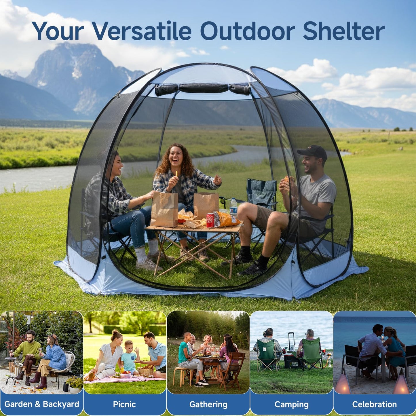 Alvantor 10'x10' Pop Up Screen House Tent, Instant Outdoor Gazebo with Mosquito Netting & UPF 50+ Sun Protection, Portable Canopy Shelter for Patio, Backyard, Camping (4-6 Person),Charcoal Gray