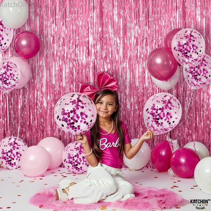 KatchOn, Pink Fringe Backdrop - Large, Pack of 2 | Pink Streamers for Birthday Decorations | Valentines Decor, Galentines Day Decorations, Baby Shower, Gender Reveal, Bachelorette Party Decoration