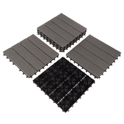 Interlocking Deck Tiles - 30-Pack 11.6-in Wood Plastic Composite All-Weather Outdoor Flooring Balcony Poolside or Patio by Pure Garden (Gray)