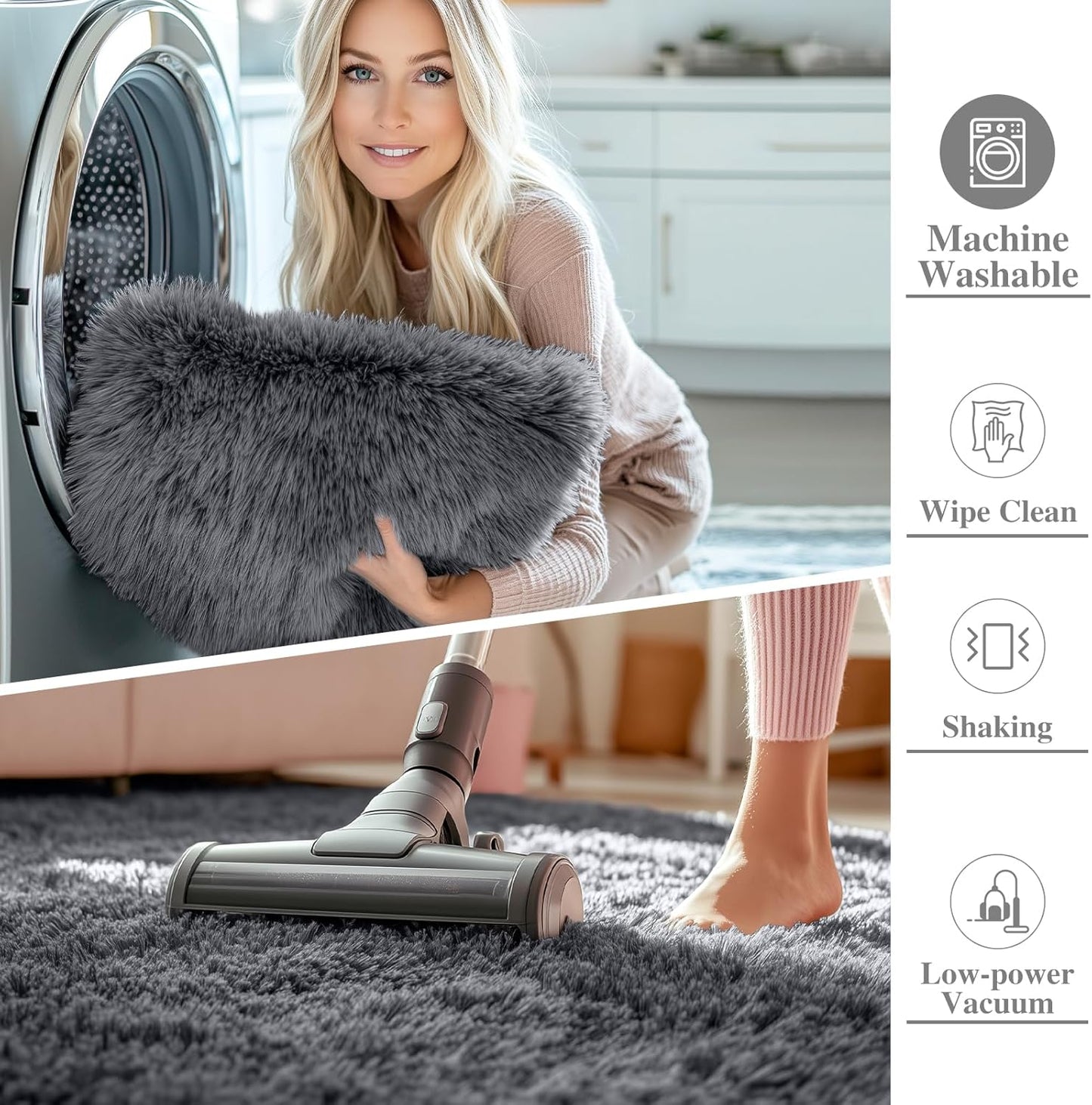 OLANLY Area Rugs - Soft Fluffy Shaggy Indoor Carpet for Living Room & Bedroom | 4x5.9 ft Grey